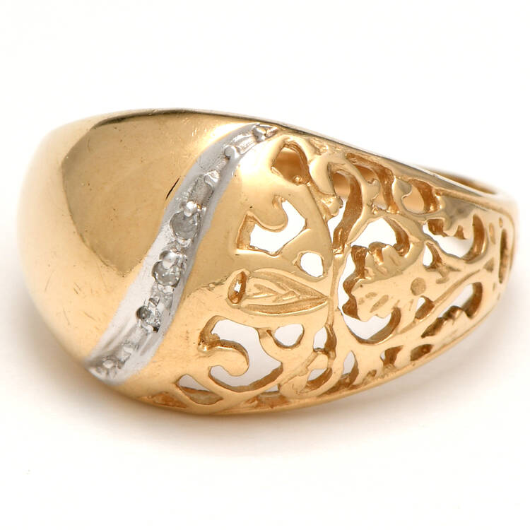 14KYW Vintage Two-Tone Diamond Accent (0.04) Bombe Ring