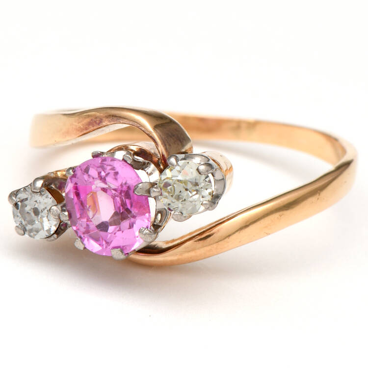 18KY Palladium Natural Pink Sapphire(1.15) & Diamond(0.30) Ring