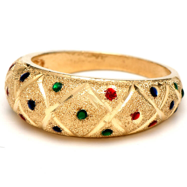 14KY Textured Multi Color Enamel Dome Ring
