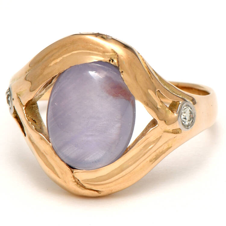 14KY Platinum Star Sapphire(4.45) & Diamond Accent(0.07) Ring