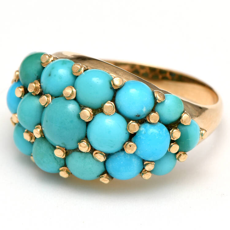 18KY Turquoise(4.0-5.7 mm) Cluster Band Ring