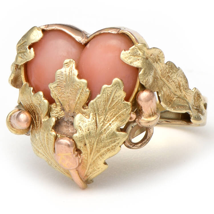 14KYR Handcrafted Coral Heart Floral Ring
