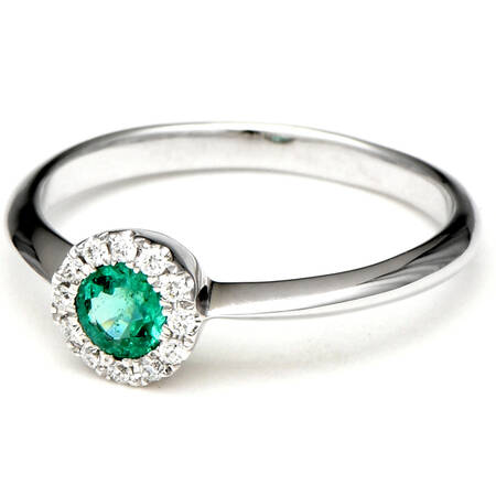 14KW Petite Emerald (0.24) & Diamond Halo Ring
