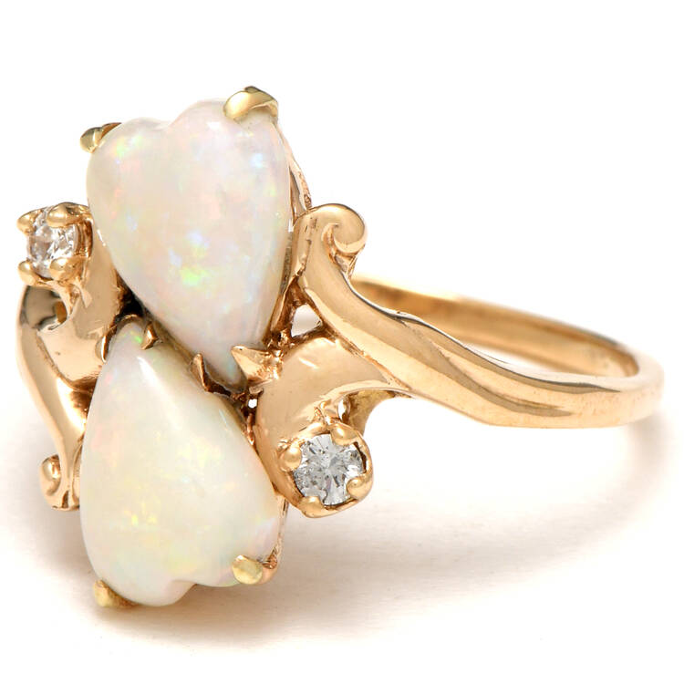 14KY Two-Hearts White Opal(2.7) & Diamond(0.10) Ring