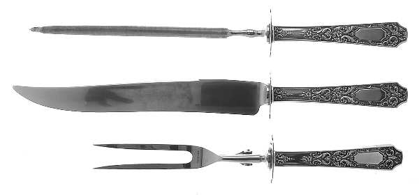 Cellini (Sterling, 1929, No Monograms) Large 3-Piece Roast Carving Set w/ Stainless Blade