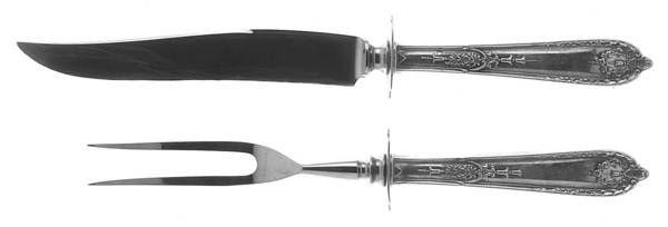 Della Robbia (Sterling, 1922, No Monograms) Small Stainless Blade 2-Piece Steak Carving Set