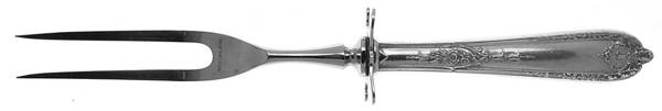 Della Robbia (Sterling, 1922, No Monograms) Small Steak Carving Fork with Stainless Prongs
