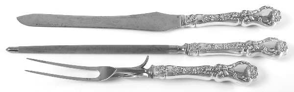 Nuremburg (Sterling, 1903, No Monograms) Large 3-Piece Roast Carving Set w/ Stainless Blade