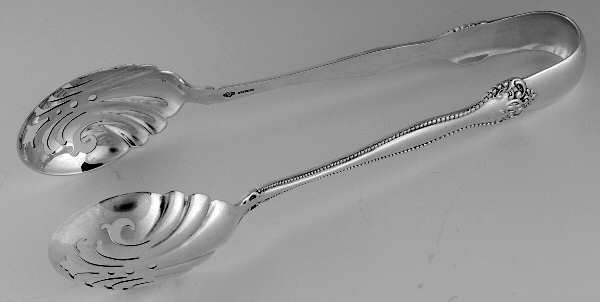 Raleigh (Sterling, 1900) Large Ice Serving Tongs with Bowl Tips