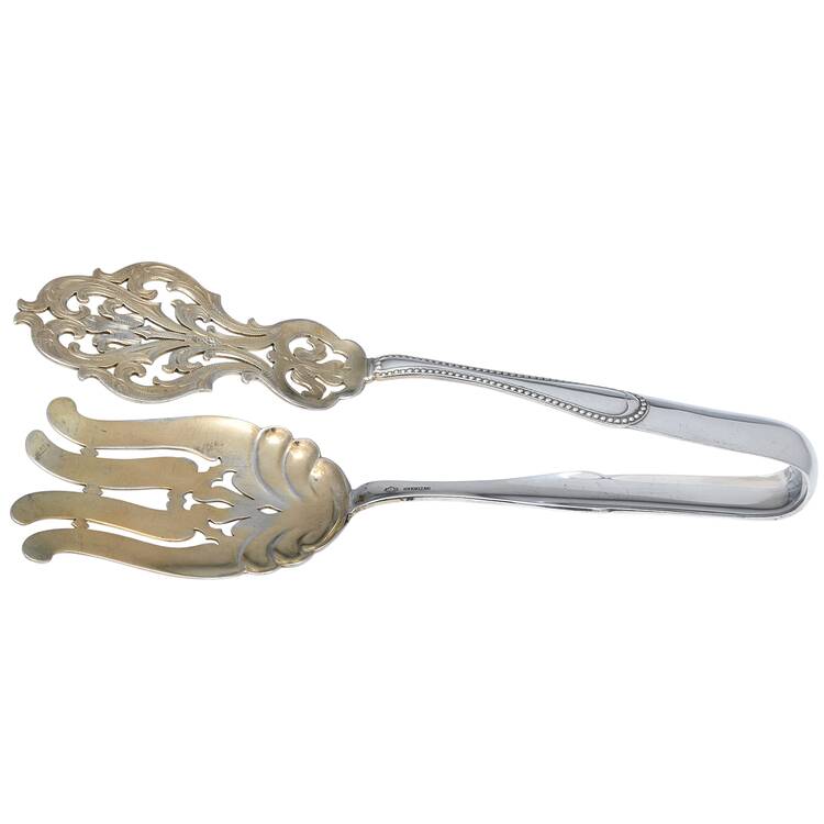 Virginia (Sterling, 1900) Solid Bright Cut Asparagus Tongs