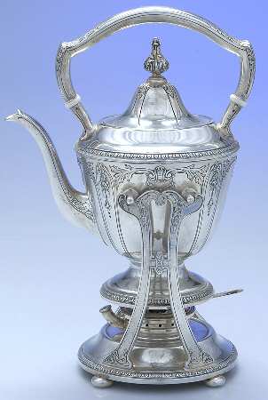 Della Robbia (Sterling, Hollowware, Floral, Lines) Kettle, Stand & Burner