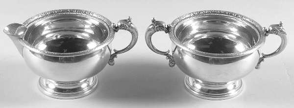Donatello (Sterling, Hollowware) Mini Sterling Creamer and Open Sugar