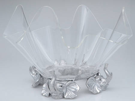 Elephants (Aluminum, Hollowware) 14" Acrylic Bowl with Metal Stand