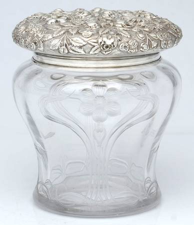 Repousse (Sterling, Hollowware) Crystal Base & Sterling Lid Potpourri Jar