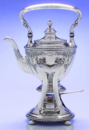 Della Robbia (Sterling, Hollowware, Floral, No Lines) Kettle, Stand & Burner