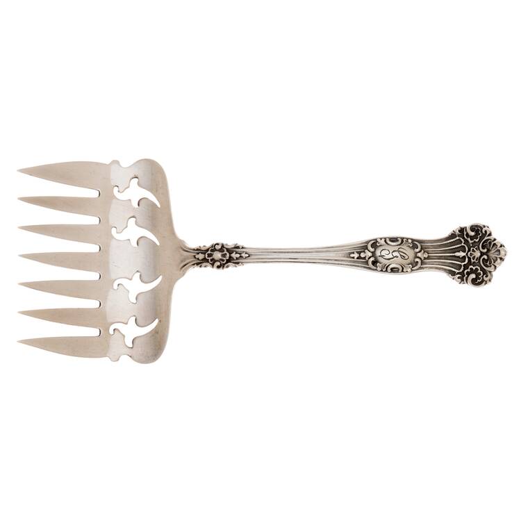 Viking (Sterling, 1906, Monograms) Small Solid Tined Sardine Serving Fork