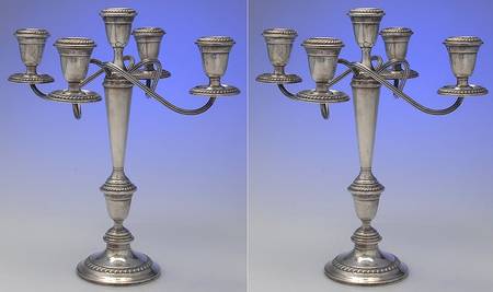 S258 (Sterling, Hollowware) Pair of Weighted 5 Light Candelabra
