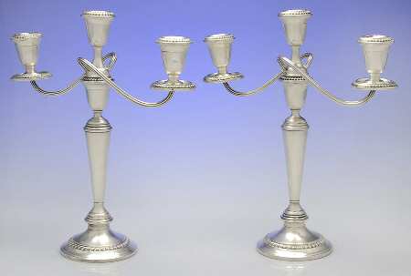 S258 (Sterling, Hollowware) Pair of Weighted 3 Light Candelabra