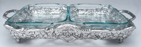 Grape (Aluminum, Hollowware) Rectangular Double Casserole Holder w/Pyrex Liners