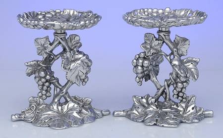 Grape (Aluminum, Hollowware) Pair of 6" Pillar Candleholders