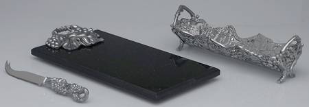 Grape (Aluminum, Hollowware) Wood Cheese Board & Cracker Dish with Knife Set