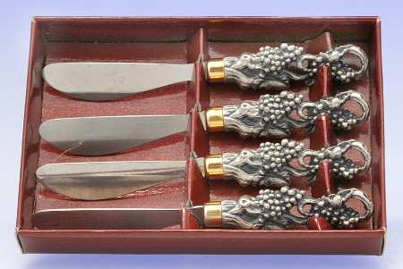 Grape (Aluminum, Hollowware) Hollow Handle Modern Butter Spreader - Set of 4