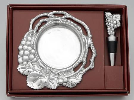 Grape (Aluminum, Hollowware) Bottle Caddy & Stopper Set