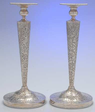Sterling Hollowware Pair of 14" Candlestick W/Bobeche