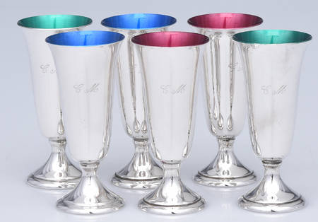 S247 (Sterling, Hollowware) Enameled Cordial Cup - Set of 6