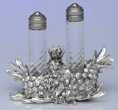 Pineapple (Aluminum, Hollowware) Crystal Salt & Pepper W/Metal Stand