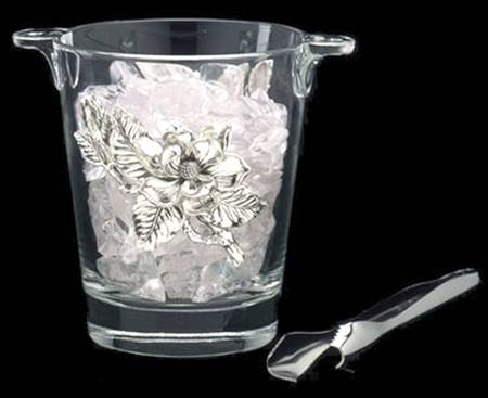 Magnolia (Aluminum, Hollowware) Crystal Ice Bucket & Tongs
