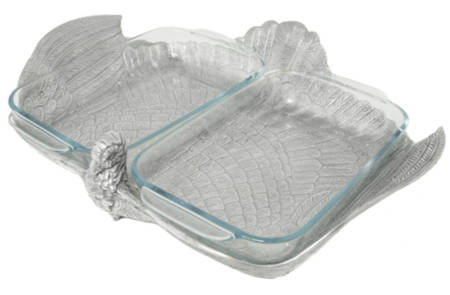 American Wilderness (Aluminum, Hollowware) Rectangular Double Casserole Holder w/Pyrex Liners