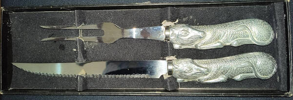 Longhorn (Aluminum, Hollowware) Large 2-Piece Roast Carving Set w/Stainless Blade