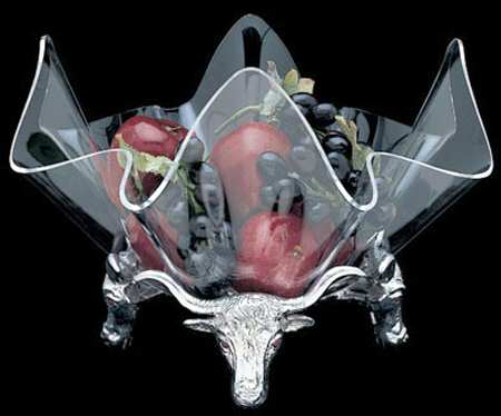 Longhorn (Aluminum, Hollowware) 14" Acrylic Bowl with Metal Stand