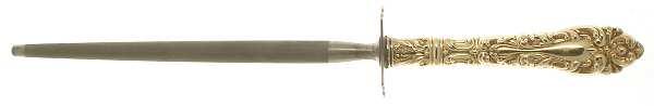 Athene-Gold Vermeil (Sterling) Large Roast Steel Rod Knife Sharpener