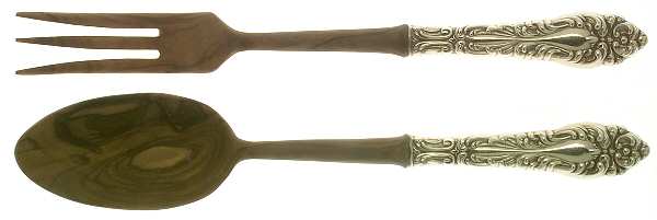 Athene-Gold Vermeil (Sterling) Wooden Bowl 2-Piece Salad Set