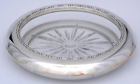 144 (Sterling, Hollowware) Crystal Wine Coaster with Sterling Lip