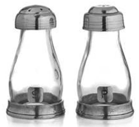 Tavola (Pewter, Hollowware) Crystal Salt & Pepper W/Metal Top & Base