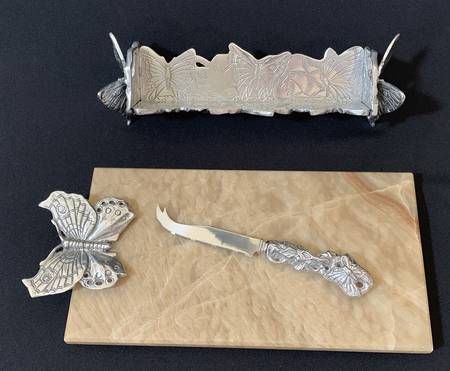 Butterfly (Aluminum, Serveware) Wood Cheese Board & Cracker Tray with Knife Set
