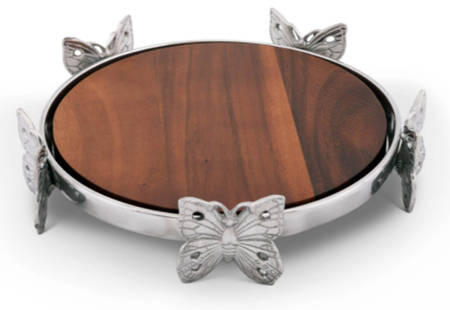 Butterfly (Aluminum, Serveware) Round Wood Cheese Board with Metal Holder