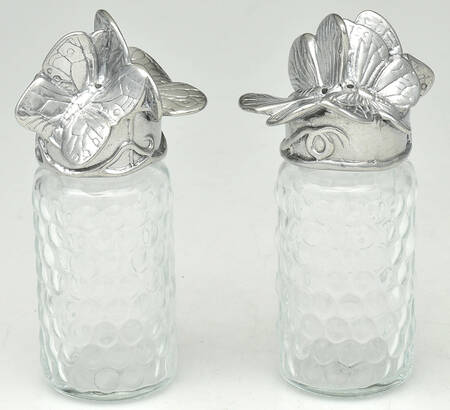 Butterfly (Aluminum, Serveware) Glass Salt & Pepper Set with Metal Lids