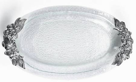 Orchid (Aluminum, Hollowware) Glass Platter with Metal Handles