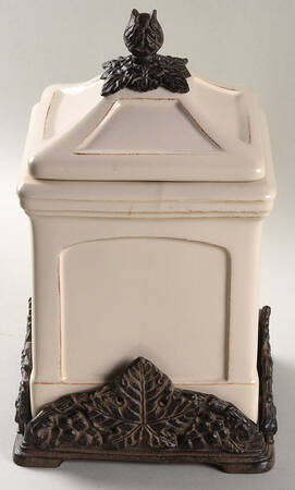Grape Tuscan (Metal, Hollowware) Small Ceramic Canister with Metal Stand
