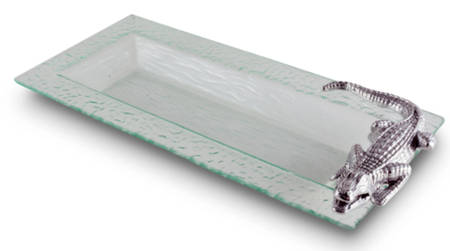 Alligator (Aluminum, Hollowware) 18" Rectangular Glass Tray with Metal Accent