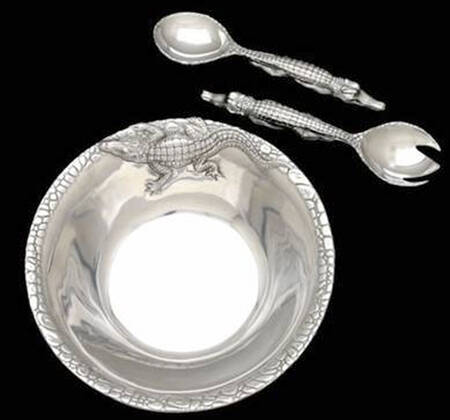 Alligator (Aluminum, Hollowware) Salad Set-3pc (Bowl & Servers)
