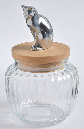 Pet (Metal, Hollowware) Glas Cat Treat Jar with Wood Lid