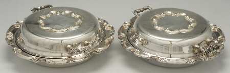 1720 (Silverplate, Hollowware) Pair of Round Double Vegegtable Bowls
