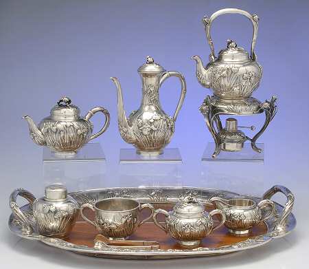 A3B1 (Sterling, Hollowware) 9 Piece Tea Set (SCP,STP,SCR,SSU,SWB,SKES,TCAD,SUT,WT25W)
