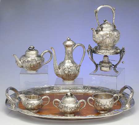 A3B1 (Sterling, Hollowware) 7 Piece Tea Set (SCP, STP, SCR, SSU, SWB, SKES & WTL)