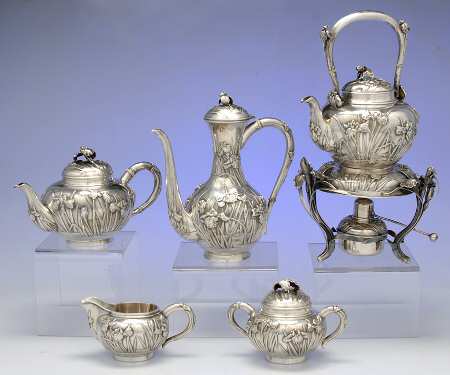 A3B1 (Sterling, Hollowware) 5 Piece Tea Set (SCP, STP, SCR, SSU, SKES)